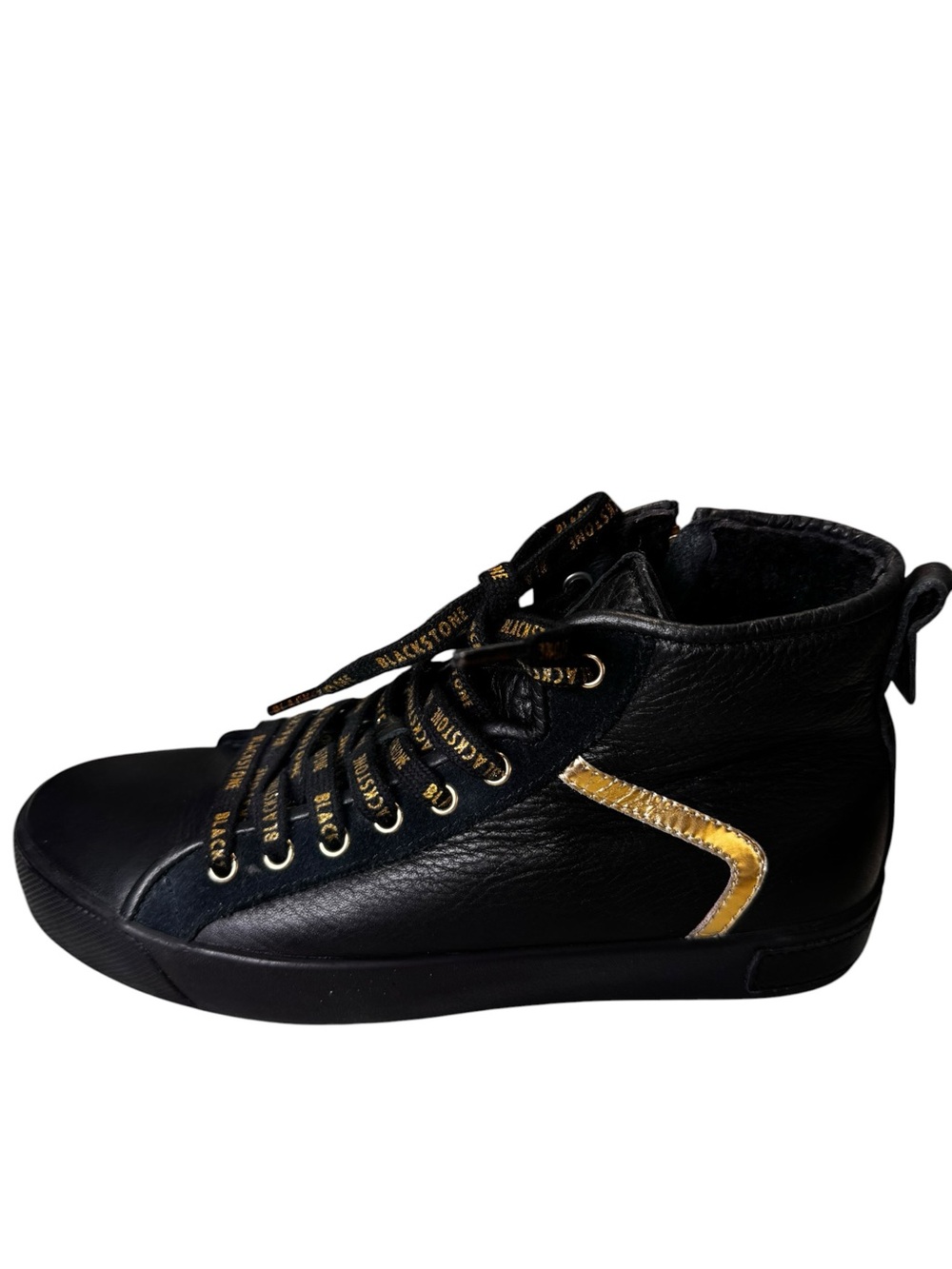 NWT Blackstone Black Leather Shearling Fur Lining High Top Trainers Sneakers 8